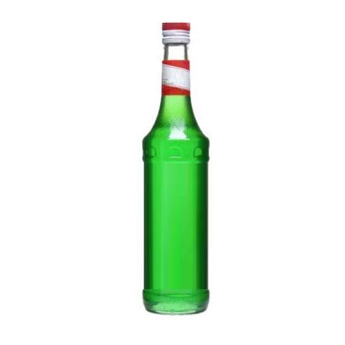 Basil flavoured syrup made from basil leaves cooked with sugar and water and green in color.