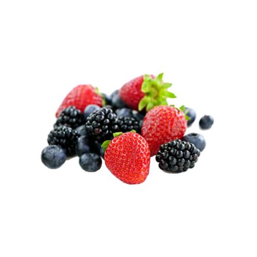 Mixed berries with strawberries raspberries blueberries and blackberries.