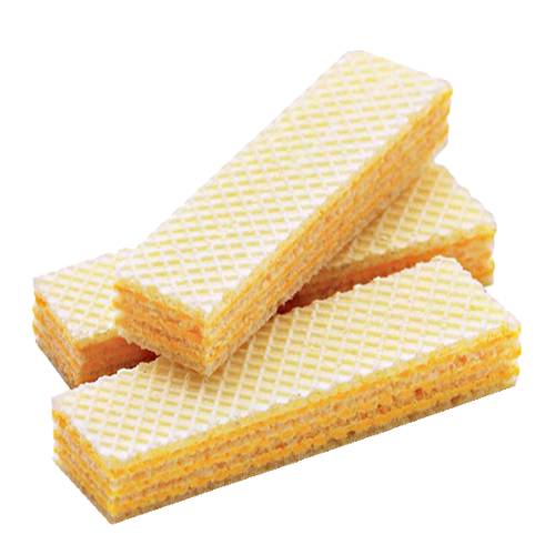 Mango Wafer Biscuit are layers of very thin flat mango biscuits with layers of mango cream cut into many shappes.
