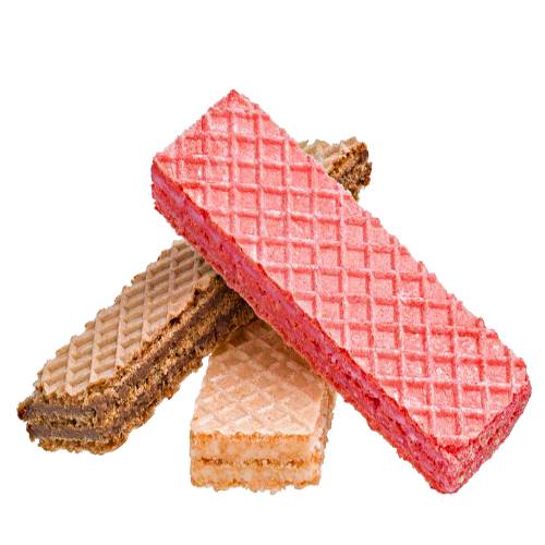 Neapolitan Wafer Biscuit has three flavours of vanilla straberry and chocolate wafer biscuits