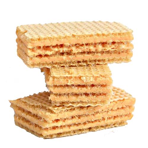 Orange Wafer Biscuit are layers of very thin flat orange biscuits with layers of orange cream cut into many shappes.