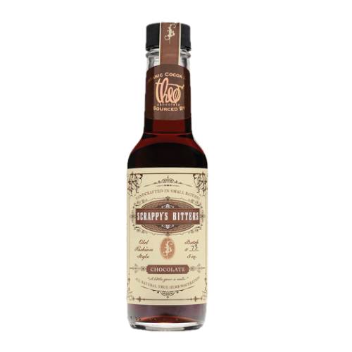 Scrappys Bitters Chocolate toasted cacao nibs bring this blend to life and with just a hint of spice and oak imparts the essence of chocolate into any drink.