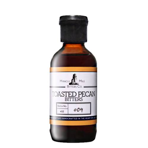 Miracle Mile Toasted Pecan Bitters in bitters form these bitters combine toasted pecans with wild cherry bark warm baking spices such as cinnamon vanilla and clove and the richness of cane syrup.