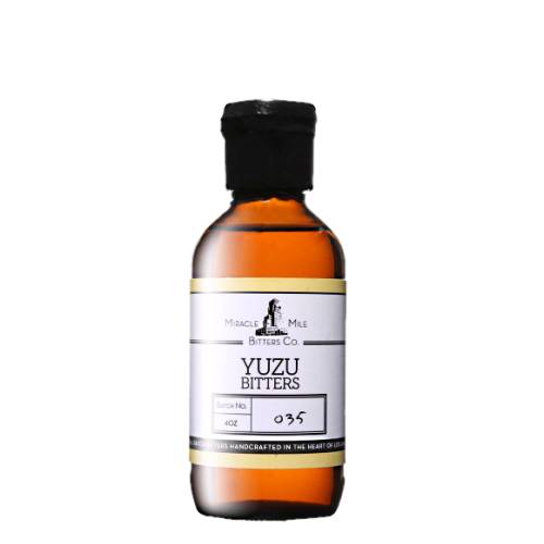 Miracle Mile yuzu bitters is citrus yuzu combine cinchona cardamom and burdock root and green tea.