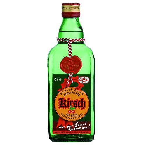 Basle Kirschwasser Cherry Brandy is made from black forest black wood cherries that are mashed then distilled into a clear strong liqueur.