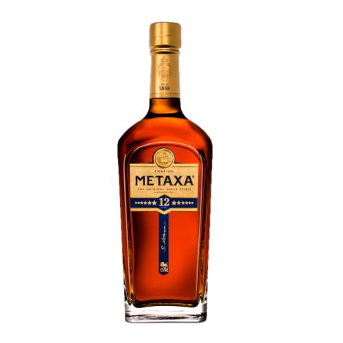Brandy Metaxa - Metaxa 12 Star Brandy with a radiant amber colour flecked with flowers and herbs interwoven with luscious notes of chocolate butter scotch and hints of orange peel.