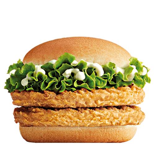 Burger Chicken Double - Chicken double burger with two chicken breast seasoned and coated in tempura and topped with lettuce and our aioli sauce between a sesame seed bun.