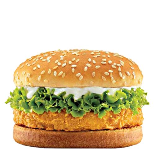 Chicken Burger with a crispy chicken fillet topped with mayonnaise shredded iceberg lettuce and served on a perfectly toasty bun.
