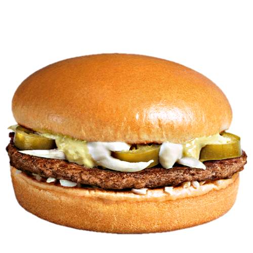 Burger Jalapeno - Jalapeno Burger with beef paddy onions mayonnaise sauce and slicesed Jalapeno peppers and spicy green spicy sauce.