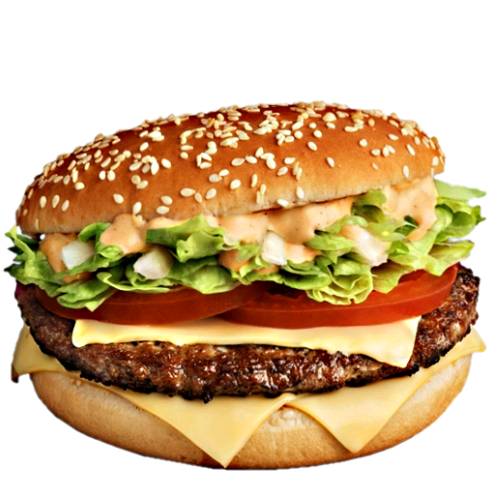 Burger Tasty - Tasty burger with beef patty cheese onions tomatoes and a unique smoky flavoured sauce all on a toasted bun.