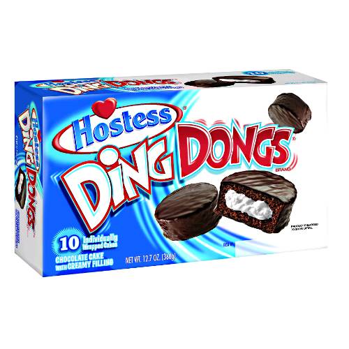 Cake Ding Dongs - Cake Ding Dongs is a chocolate cake produced is a white creamy filling is injected into the center and a thin coating of chocolate glaze covers the cake.