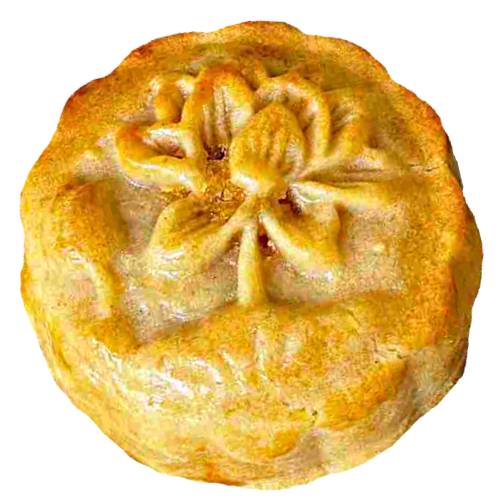 Cake Moon - Mooncake is a round pastry with a rich thick filling usually made from lotus seed paste surrounded by a thin crust and may contain yolks from salted duck eggs.