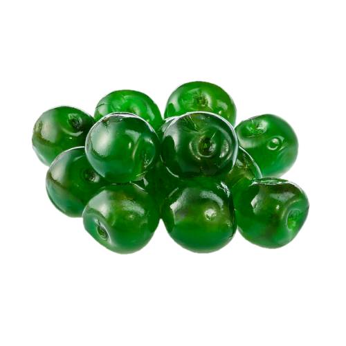 Candied Cherry Green - Cherries dried and candied in sugar and green in color also called crystallized green cherry or glace green cherry.