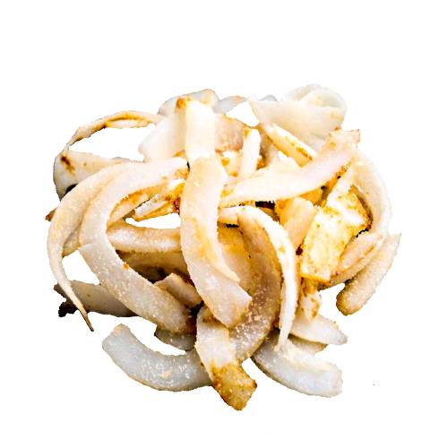Candied Coconut is coconut flesh roasted with a coating of sugar.