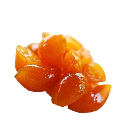 Candied kumquat are dried with sugar until dehydration.