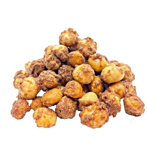 Macadamia candied with a coating of spun suggar.