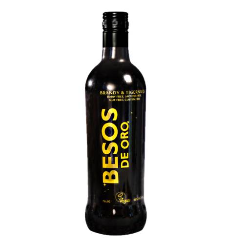 Besos De Oro chocolate liqueur is a vegan friendly dairy free lactose free nut free soy free and gluten free cream liqueur made from brandy and tigernut horchata from valencia.