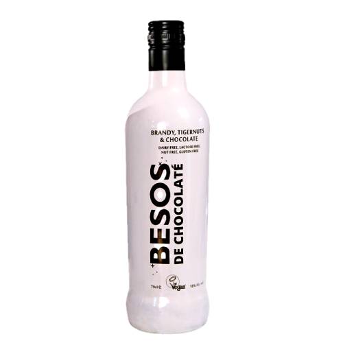 Besos De Oro chocolate liqueur made with brandy Horchata from the north eastern coast of Spain and is a vegan friendly dairy free lactose free nut free soy free and gluten free cream liqueur.