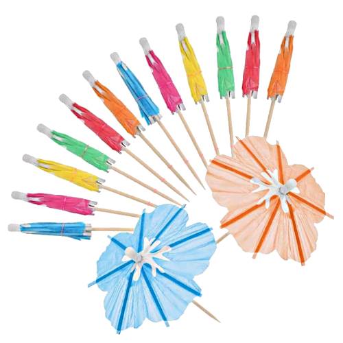 Cocktail Garnish Umbrella come in a number of colors and are made from paper and stick.