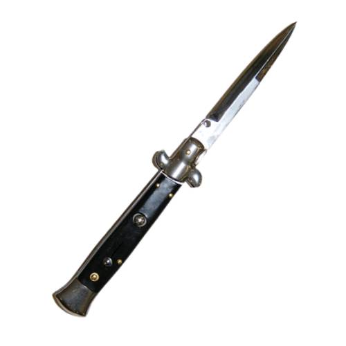 Switchblade knife is a type of knife with a sliding or pivoting blade contained in the handle which is extended automatically by a spring when a button lever or switch on the handle or bolster is activated.
