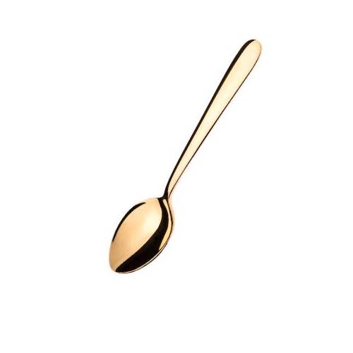 Gold spoon use in cocktails for eating and tasting and the size of a tea spoon.