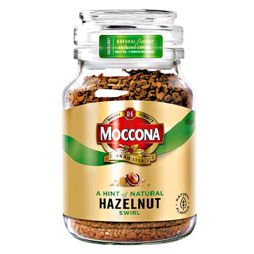 Hazelnut Moccona Coffee with a taste of roasted hazelnuts mixed with a smooth coffee bean.