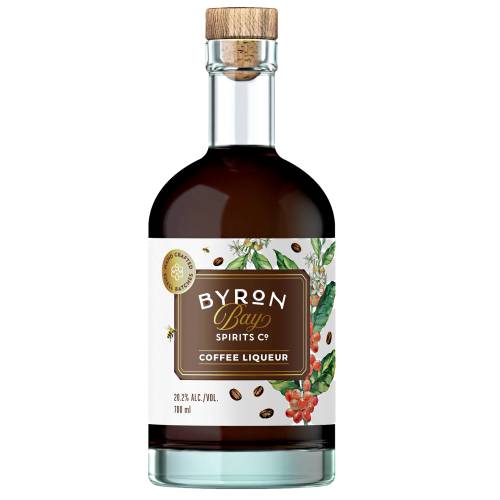 Byron Bay Coffee Liqueur is a bittersweet liqueur and dark coffee color.
