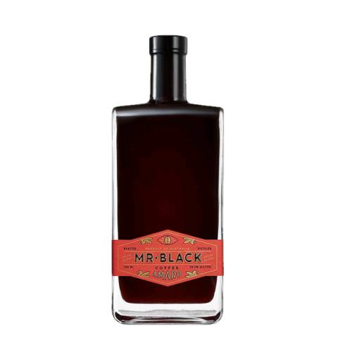 Mr Black coffee amaro liqueur with a rich black color.