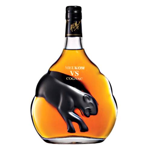Cognac Meukow VS - Meukow VS cognac ageing and blending of brandies and presented in its remarkable black panther bottle Meukow VS Cognac is both elegant and powerful.