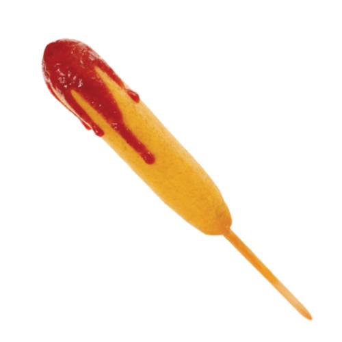 Corn Dog or corndog also called Dagwood Dog or Pluto pup or Disk On A Stick is a sausage on a stick that has been coated in cornmeal batter and deep fried can be coated with sauce or mustard.