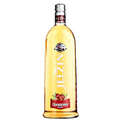 Jelzin Cranberry Liqueur with a light yellow color.