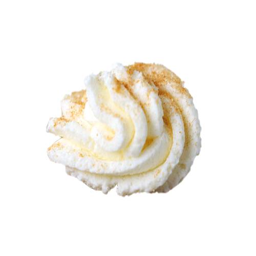 Frangipane cream or almond cream is whipped cream with folded almond paste.