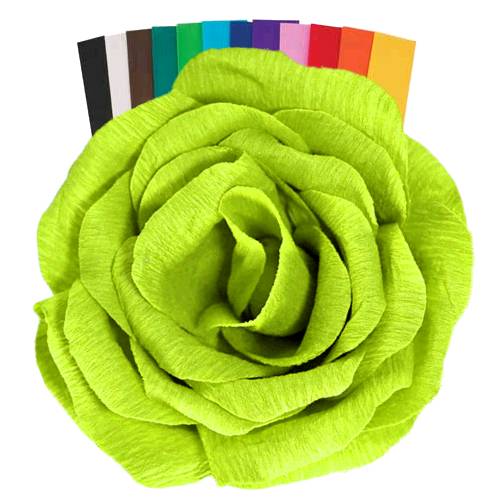 Crepe Paper Rose Green - Green Crepe Paper Rose is a bright green paper made into a flower by folding and shapping the paper into a rose.