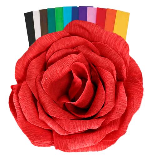 Crepe Paper Rose Red - Red Crepe Paper Rose is made by crimping crepe paper into the shape of a red rose.