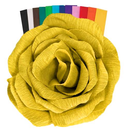 Crepe Paper Rose Yellow - Yellow Crepe Paper Rose is one sheet of crepe paper shaped into a yellow looking rose shake.