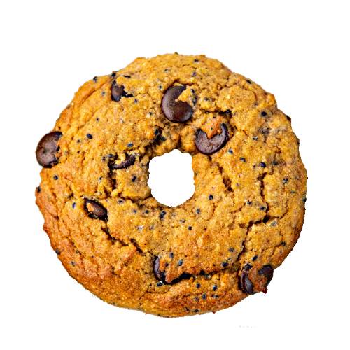 Chocolate chip doughnut made by adding chips of dark chocolate to a donut dough and then fried until golden brown and best served warm.