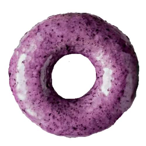 Elderberry doughnut is made from leavened fried dough and glossy glaze of elderberry.