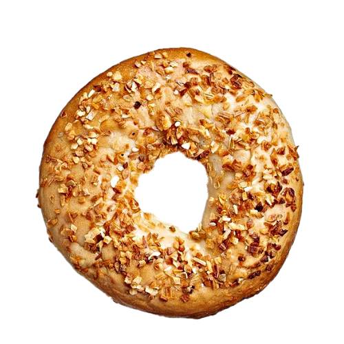 Hazelnut doughnut is made from leavened hazelnut meal dough then deepfried and coated with toasted crushed hazelnut.