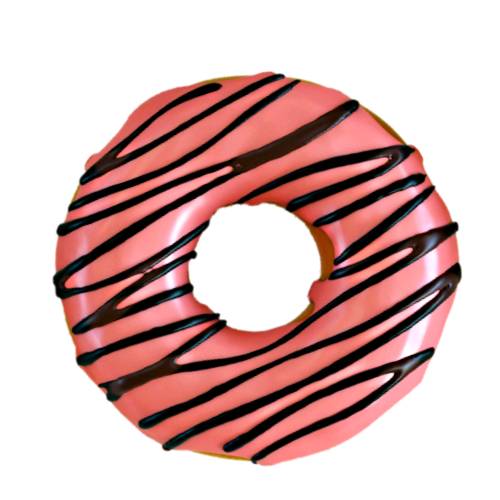 Hibiscus doughnut ring made with hibiscus tea in its dough then fried and coated with a hibiscus icing.