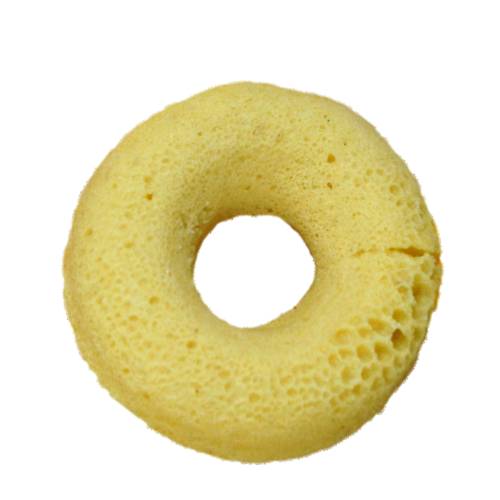 Lemon doughnut deep fried from a flour dough with a heavy lemon scent of lemon oil and lemon zest.