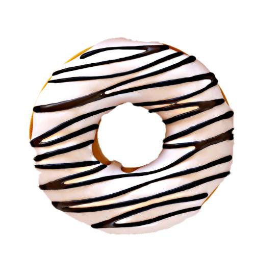 Mint doughnut made from leavened fried dough into a ring and coated with a light mint glaze and chocolate stripes.