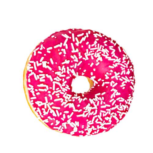 Musk doughnut flavoued and coated with a glossy pink musk glaze.