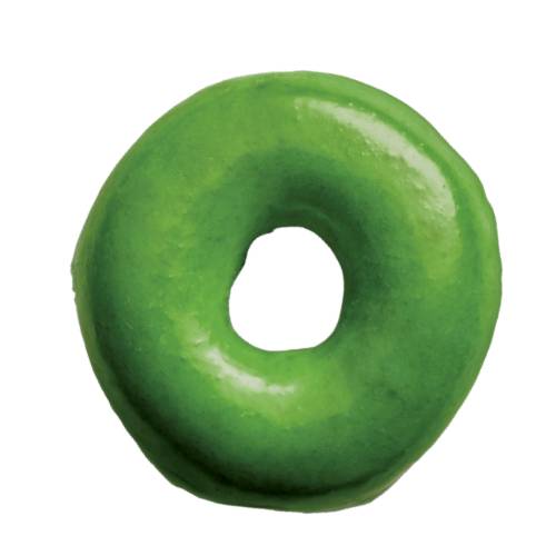 Pistachio doughnut ring made with roasted pistachio nuts into a fried doughnut and coated with a green pistachio glaze.