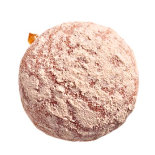 Stuffed custard apple doughnut is a filled doughnut which is injected with apple pulp and custard and dusted with icing sugar.