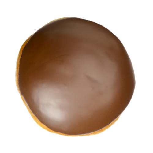 Chocolate custard stuffed doughnut made by injecting chocolate custard into a doughnut.