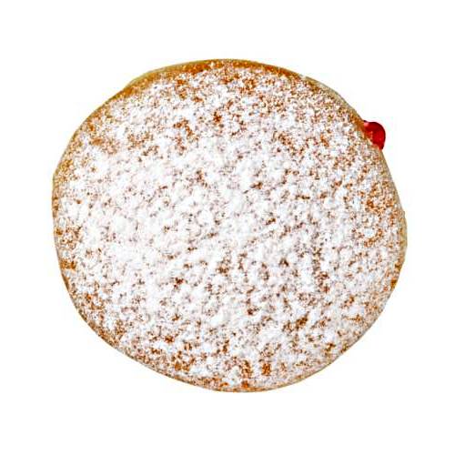 Stuffed cherry jam doughnut is made from flour dough deep fried and injected with cherry jam.