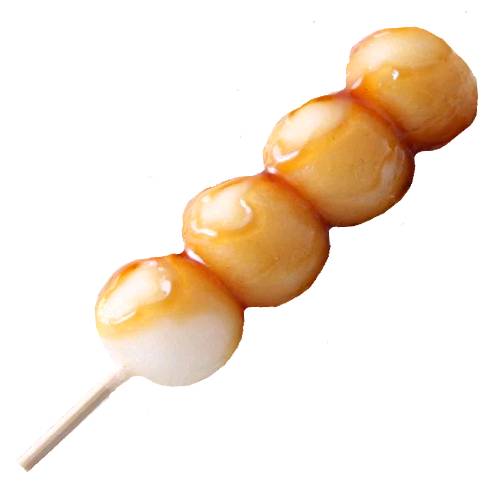 Dumpling Dango - Dumpling Dango is a dumpling made with rice flour and usually made in round shapes and three to five pieces are served on a skewer and are eaten with sugar syrup and or red bean paste.