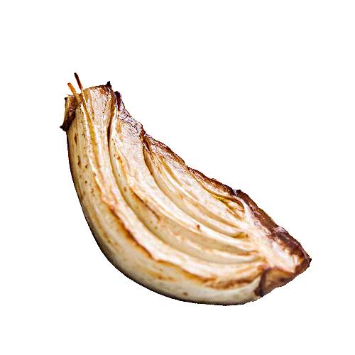 Fennel bulb overn roasted with oil salt and sugar.
