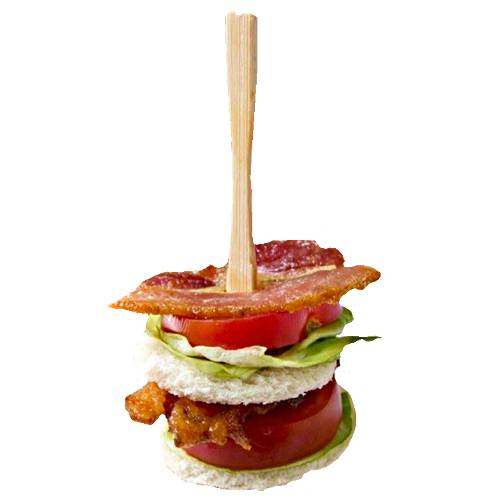 Fingerfood Bacon Lettuce Tomato - Bacon Lettuce Tomato Sandwich also call BLT is a stack with toasted bread and can or can not have mayo all pushed on a stick.