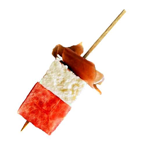Fingerfood Watermelon Feta Prosciutto - Watermelon Feta Prosciutto all on a stick and good with all types of cocktails.